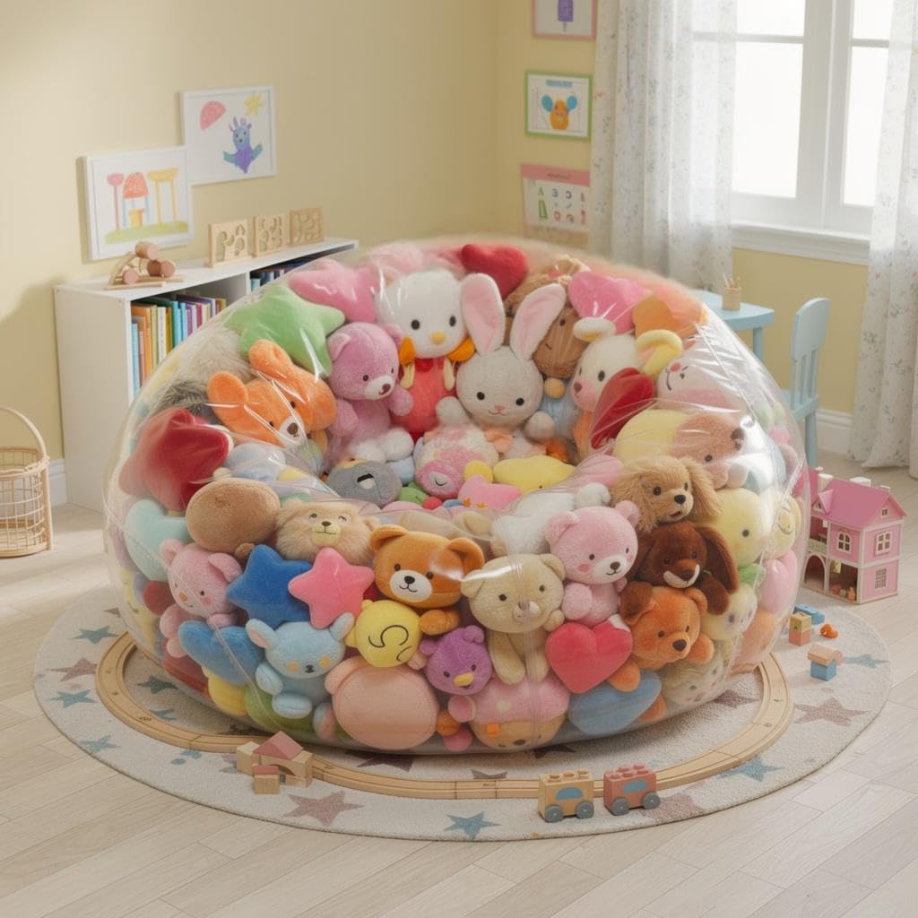 Clear Stuffed Animal Storage Bean Bag Chair Cover for Kids,Extra Large Beanbag Chair Cover with Zipper,PVC Bean Bag Chair Plush Toys Storage & Organizing (Transparent, 100*60cm/39.37*23.62in)