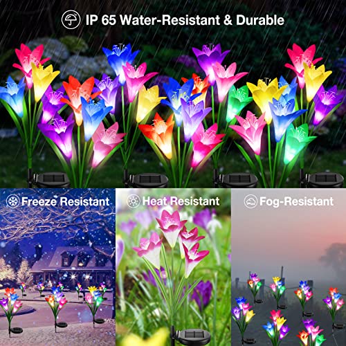 Kubace Solar Outdoor Lights Garden Decor, 6 Pack Upgraded Solar Led Flower Lights With 24 Bigger Lily Flower Lamp, 7 Color Changing Waterproof Solar Lights Outdoor For Garden Yard Decor, Gift #TOP3