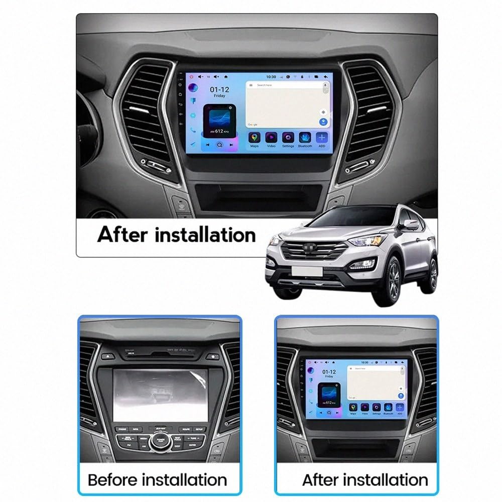 Touchscreen Autoradiao Multimedia Player für Hyundai Santa Fe 3 2013-2016 Bildschirm mit Bluetooth-Freisprecheinrichtung, Sprachassistent, Live-Navigation, 8 Kern 8G+256G