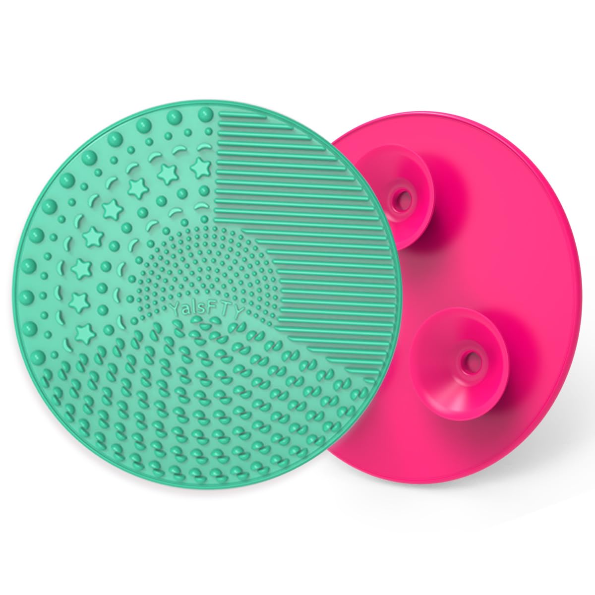 YalsFTY Silicone Makeup Brush Cleaning Mats with Suction Cups, Set of 2, Portable for Travel, Makeup Brush Cleaner Pads, For All Brush Types (Green