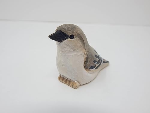 Miniatura 2 de Figura de ruiseñor tallada a mano – Figura de madera hecha a mano de ruiseñor, escultura de arte de pájaro de madera en miniatura, adorno tallado,