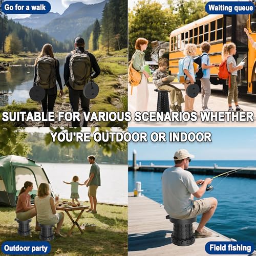 Image of 2026 Upgraded 45cm Collapsible Stool with Cushion, Maximum Loading 440 Pounds, Portable and Lightweight Adjustable Seat, Camping Retractable Stool for Outdoor Camping, Fishing, Hiking, BBQ