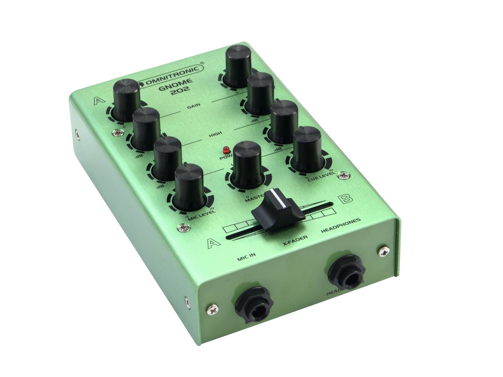 OMNITRONIC GNOME-202 Mini-Mixer grün | 2-Kanal-DJ-Mixer im Miniaturformat | Extrem leichter und kompakter DJ-Mixer | Metallgehäuse