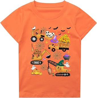 Halloween Shirts for Kids Toddler Pumpkin Face Ghost Skeleton Cotton Tshirt Clothes 2-7 Years