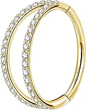 OUFER Body Piercing 16G Gold Helix Double Line Hoop Earrings 316L Stainless Steel with Clear Cubic Zirconia Septum Cartilage Helix Conch Daith Ring Hoop