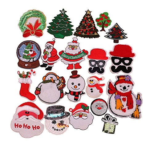 Ximkee 20pcs Christmas Santa Snowman Tree Gift Collection Iron-on or Sew-on Embroidered Patches Motif Appliques