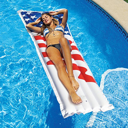 72-Inch Inflatable White And Red American Flag Swimming Pool Air Mattress #TOP1