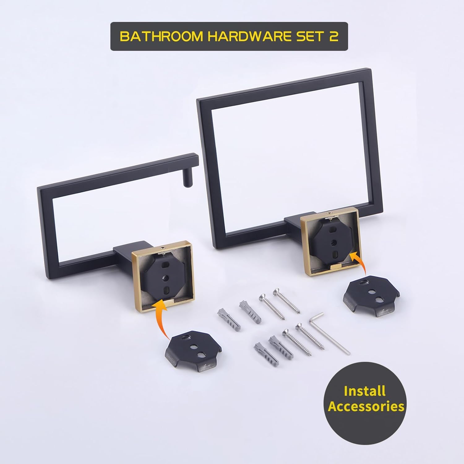 GERZWY Bathroom Hardware Set 2 Piece Towel Ring and Toilet Paper Holder SUS 304 Stainless Steel Wall Mounted (Black & Gold) JG1956-2BD