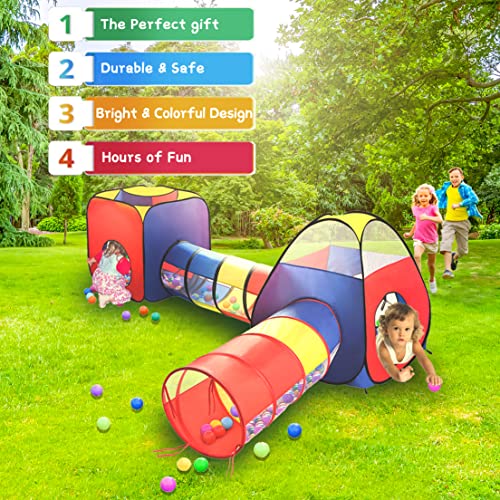 Play Tents Ball Pits, EocuSun 4 in 1 Pop Up Children Toddler Ball Pit House with 2 Tents & 2 Tunnel for Kids, Boys, Girls and Toddlers Indoor and Outdoor Playhouse with Zipper Storage Bag - Thumbnail 2