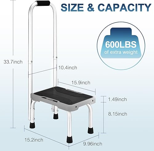 Miniatura 2 de HBTower Taburete de aluminio con asa para ancianos, taburetes ligeros para adultos mayores con patas de goma antideslizantes, taburetes para