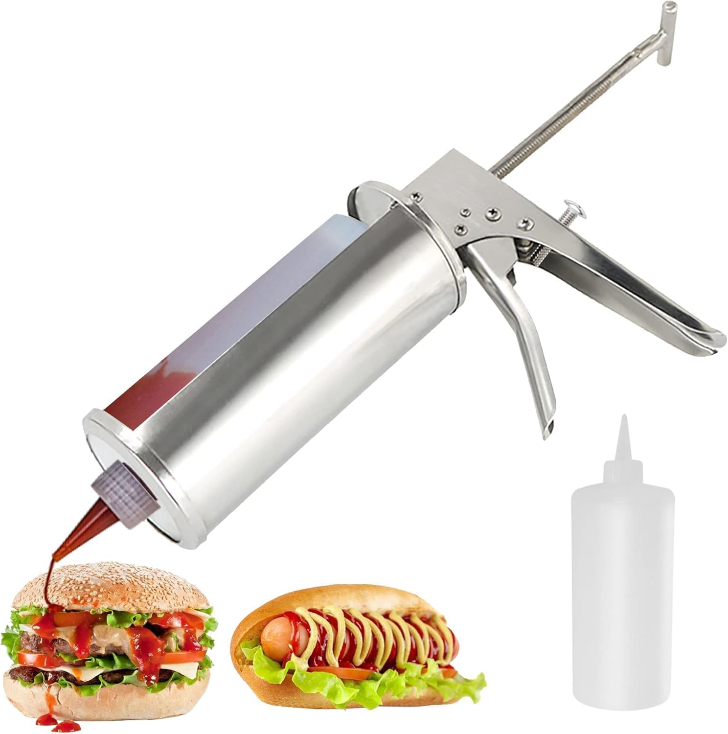Stainless Steel Sauce Dispenser with 2 Ketchup Bottles - 650ml Capacity for Perfect BBQ & Salad Dressing, Ideal Kitchen Accessory for Home Chefs