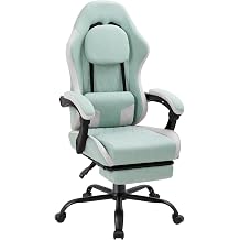Gaming Chair with Footrest, Gaming Chair for Adults with Massage Lumbar Support, Fabric Ergonomic Computer Chair, Pocket Spring Cushion,Linkage Armrests & 360 Swivel, Green