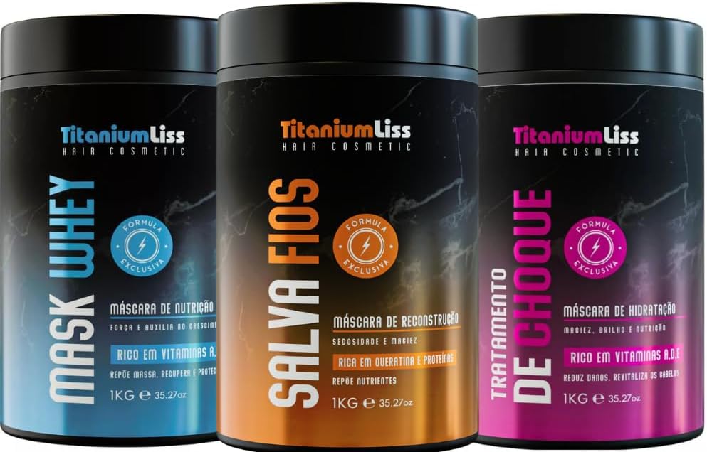 Kit Cronograma Capilar Titanium Liss 1kg Nutrição, Hidratação, Reconstrução