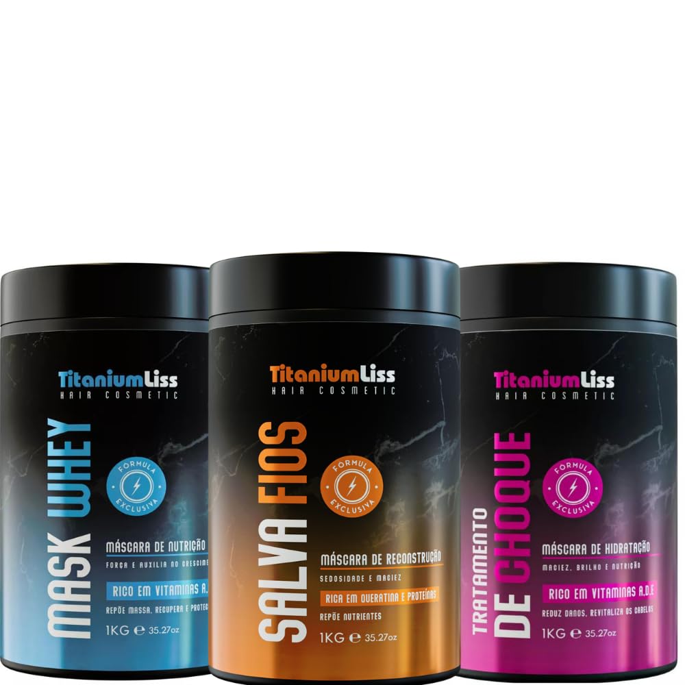 Kit Cronograma Capilar Titanium Liss 1kg Nutrição, Hidratação, Reconstrução em promoção! Veja a oferta e mais achadinhos de Kits de Tratamento Capilar 2 Hoje é o melhor dia para comprar Kit Cronograma Capilar Titanium Liss 1kg Nutrição, Hidratação, Reconstrução com aquele preço maroto! Promoção! Aproveite a oferta! 2