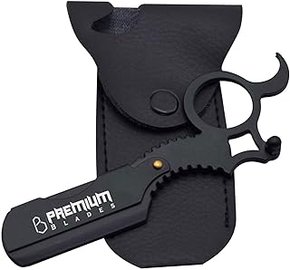 Matte Black Replaceable Blade Straight Razor, Professional Barber Single Edge Razor for men with 1 MM Blade Exposure, Barber Razor, Eyebrow Razor, Essential for Razor Kit by " Premium Blades"