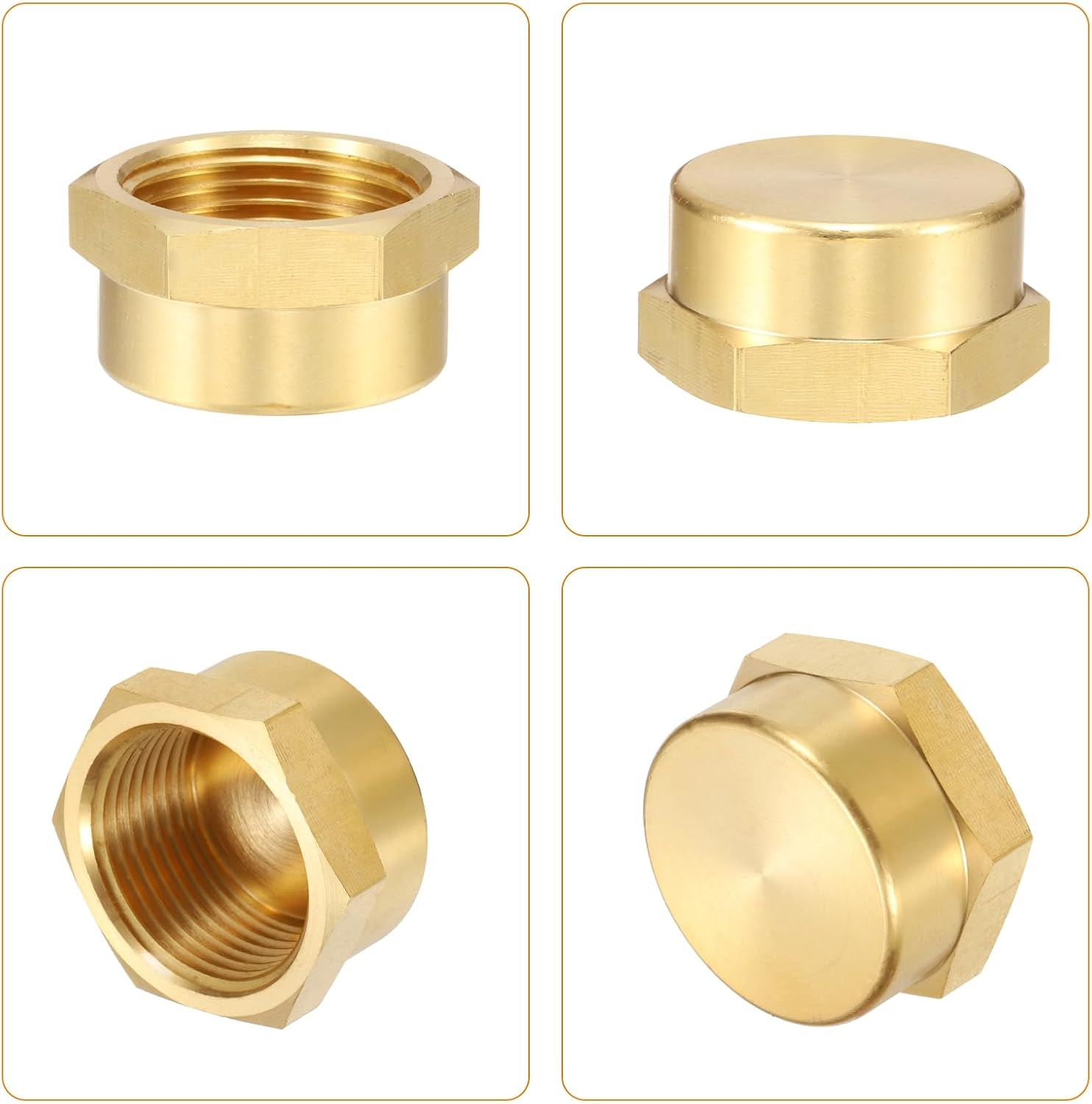 uxcell 2Pcs Brass Compression Cap Fitting Stop Valve Cap 1" NPT Hex Thread Pipe Fitting Flare Cap Tubing Ends Sealing Cap for Air Conditioner, Water, Air, Gas Line (Gold Tone)