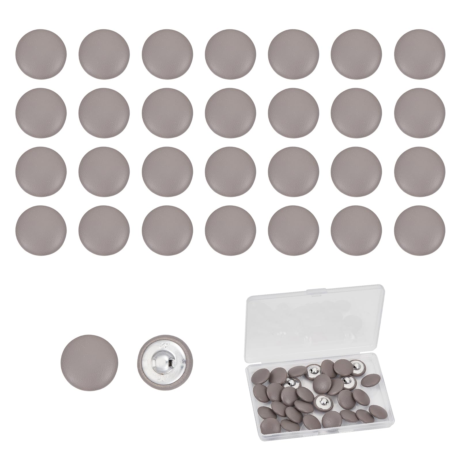 letsinstyle 30 Pcs PU Leather Covered Buttons with Metal Shank, 20mm Grey Round Buttons, Sew On Upholstery Knitting DIY Handcraft Decoration for Sewing Making Supplies