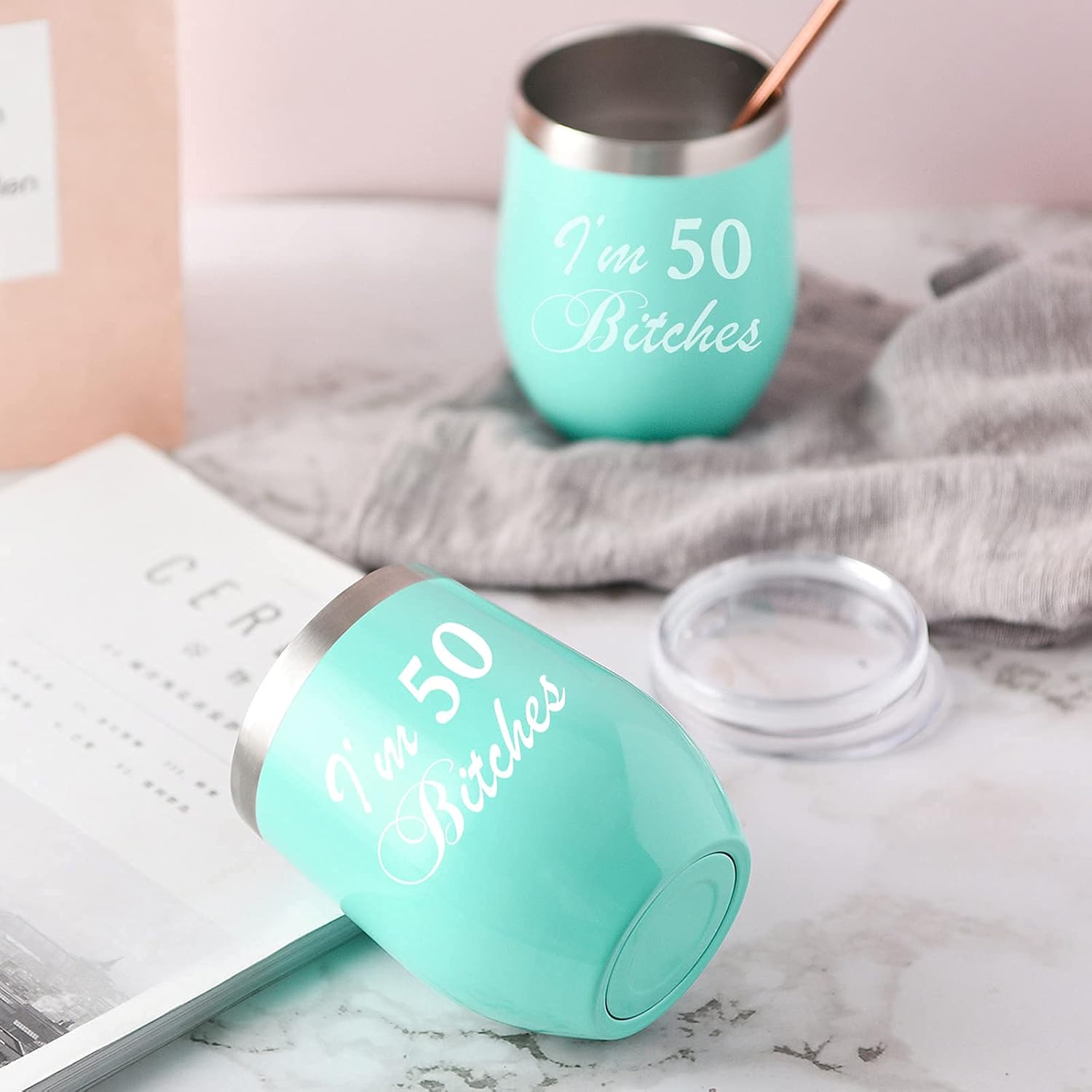 Bеѕt Dеаl Prоduсt I'm 50 Funny 50th Birthday Gift For Women 12 oz Stainless Steel Wine Tumbler with Lid & Straw