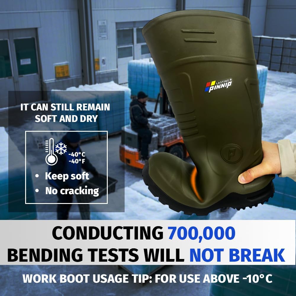 Mens PU Rubber Work Boots With Steel Toe & Shank - Waterproof Anti-slip Mud Rain Boots Hunting Boots ASTM F2413-24 Acid & Oil Resistant - Image 3