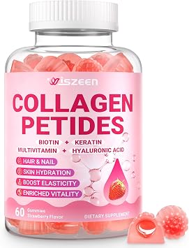 Collagen Gummies for Women - Sugar-Free Hydrolyzed Collagen Gummy with Biotin, Hyaluronic Acid & MultiVitamins, Type I, II, III, V & X Collagen Peptides - Promote Skin/Hair/Nail/Bones, 60 Cts