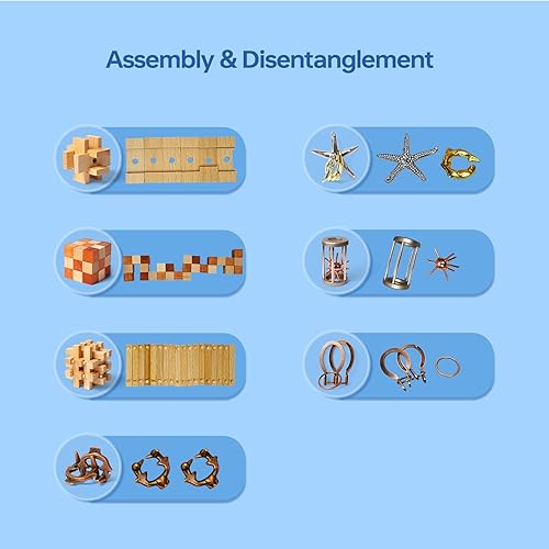 Miniatura 2 de CUDNY 7 piezas de rompecabezas de mente genial desbloqueo de enclavamiento cerebral juegos para adultos y niños rompecabezas de madera y metal IQ
