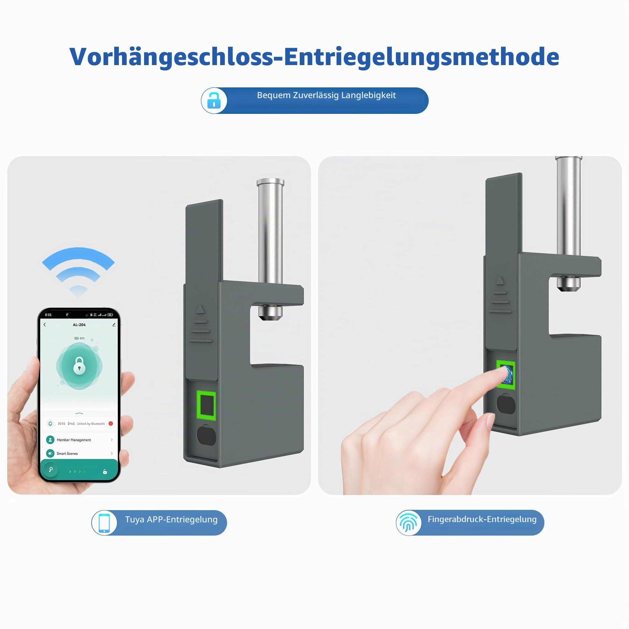 Gepanzertes Sicherheitsschloss für Container, Entriegelung mit Fingerabdruck, App und Schlüssel, robuste Diebstahlsicherung für Garagen, Carports und Keller
