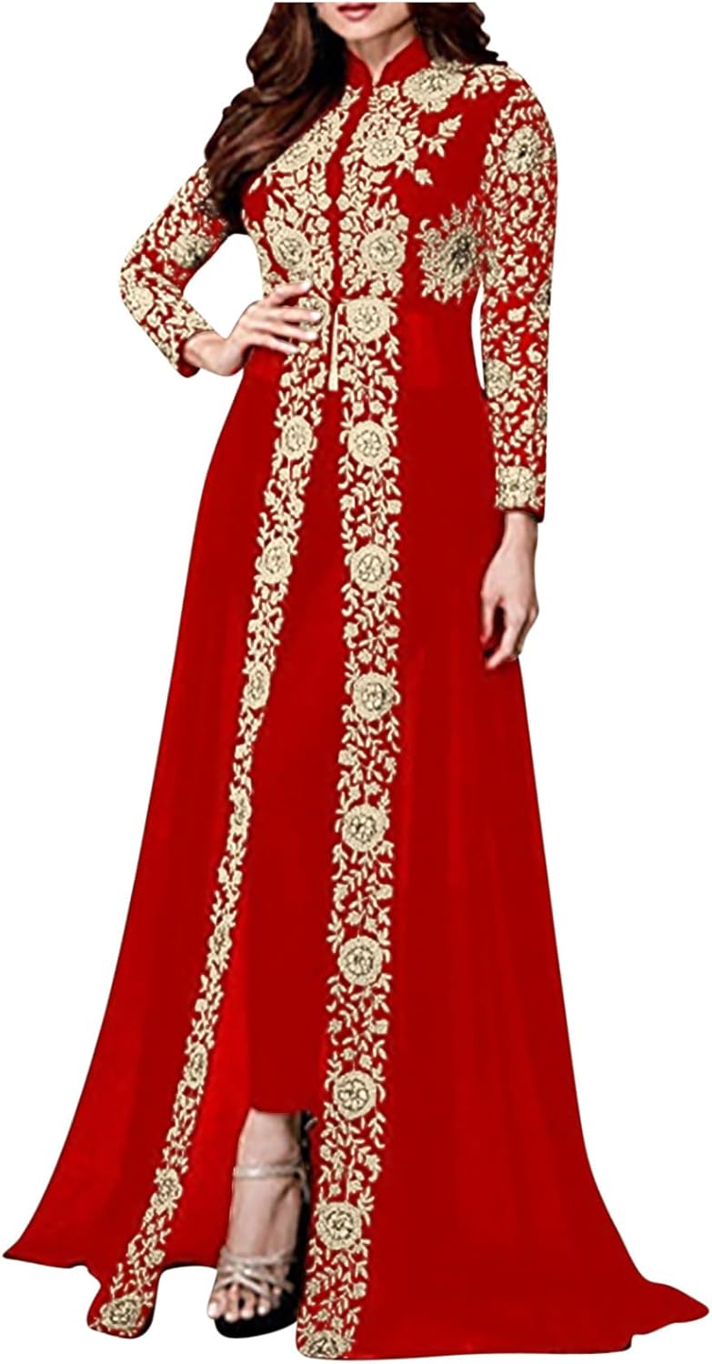 Firzero Halloween Costumes for Women Lace Patchwork Stand Collar Vintage Dress Flare Sleeve Renaissance Dress