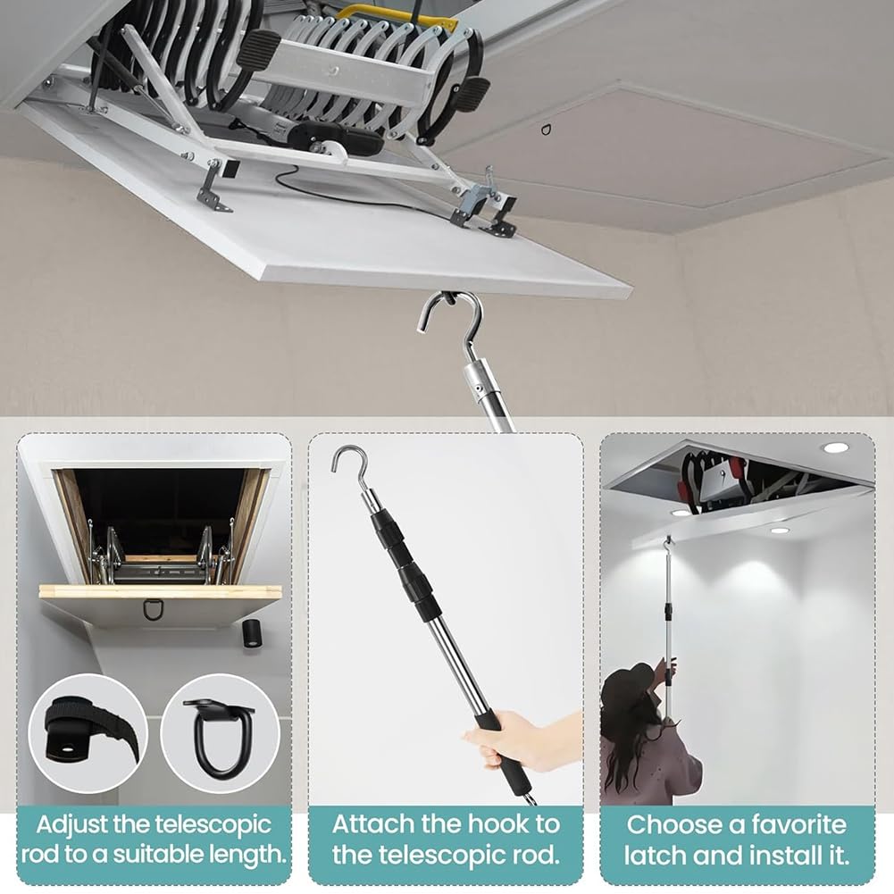 Teleskopierbarer 40- Dachboden-Auszugs-Haken, Erweiterbarer Dachboden-Zugstangen, Dachbodenleiter-Auszugs-System-Kit