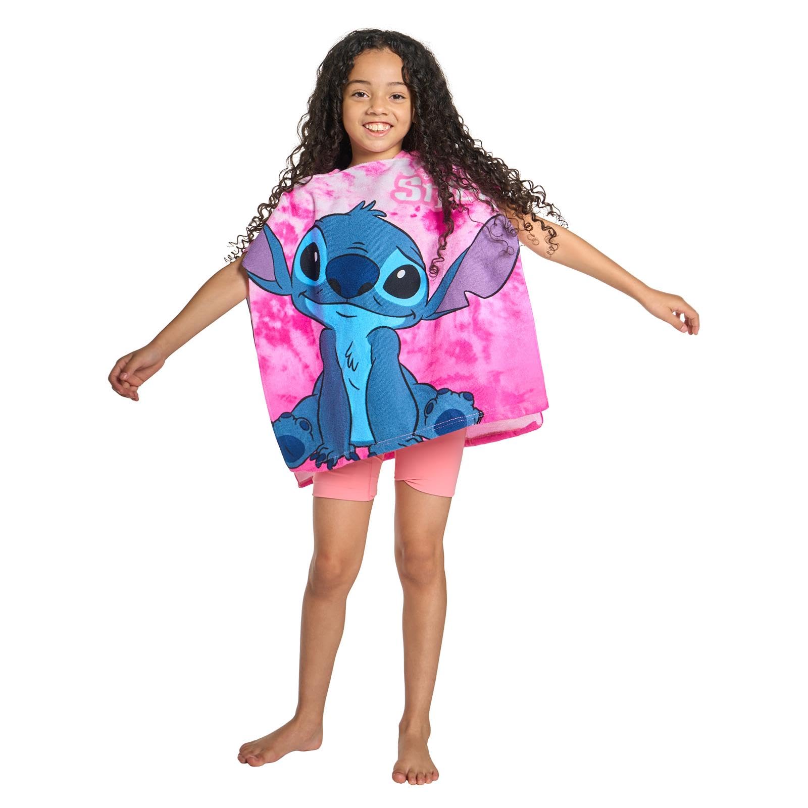 OHS Kids Stitch Hooded Beach Towel Poncho Pink