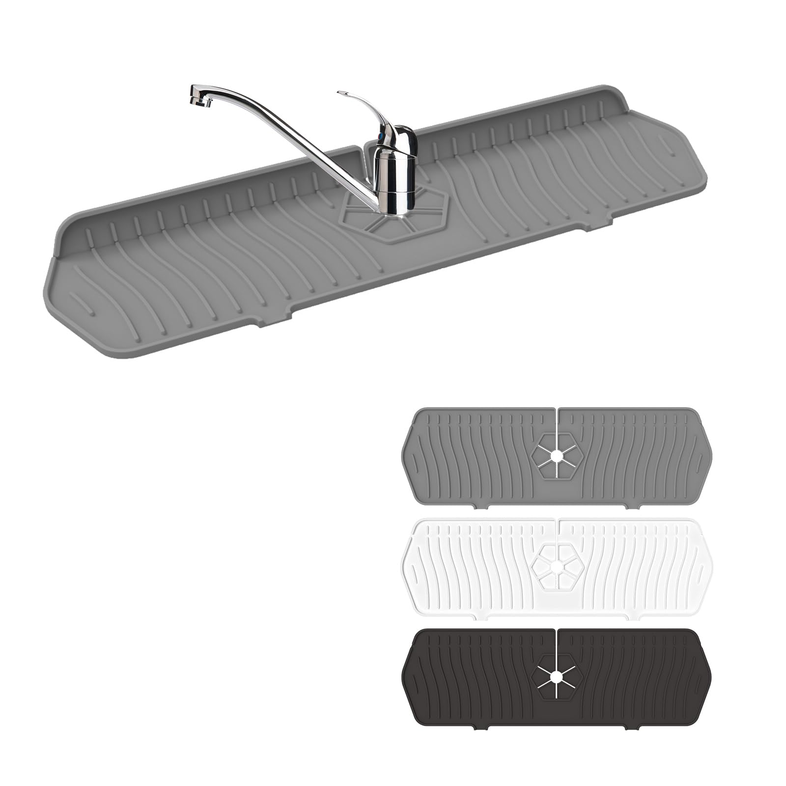 Kucucyle Sink Drain Mat Behind Faucet,Faucet Guard Draining Mat, 90° Foldable Tap Draining Mat for Kitchen Sink with 2 Water Ports, Faucet Drain Mats