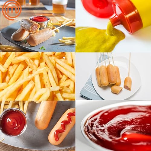 Miniatura 3 de MasterChef Máquina para hacer perros de maíz con 50 pinchos, panadero eléctrico antiadherente de cocina y guía de recetas - Máquina freidora para