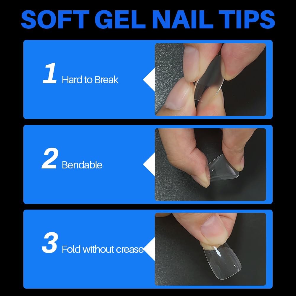 ASENTER Short Coffin Nail Tips, 450Pcs Half Matte Soft Gel - Image 2