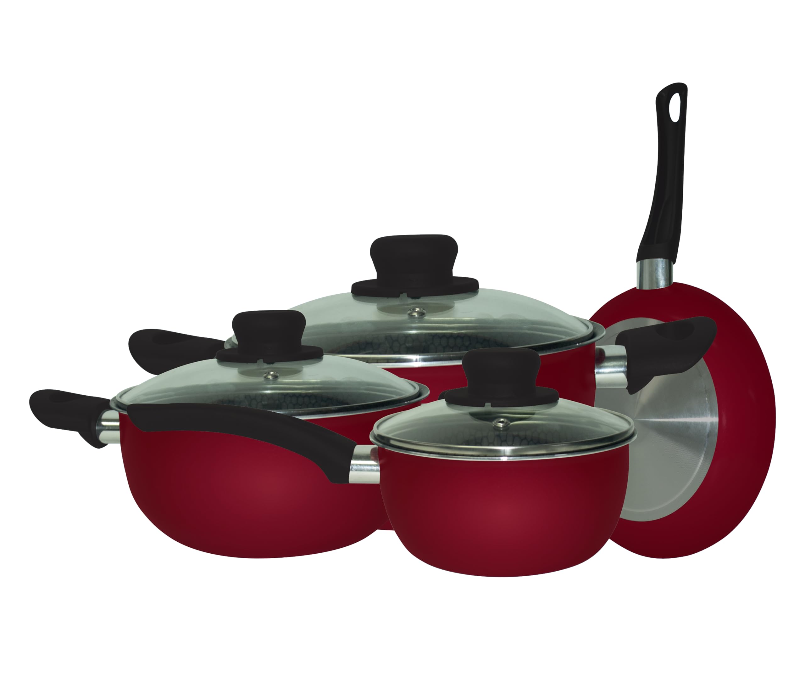 Set Pentole Antiaderenti 7 Pezzi - Casseruole E Padella 24 Cm Rivestimento Nido D'Ape, Colore Rosso - Foto 4