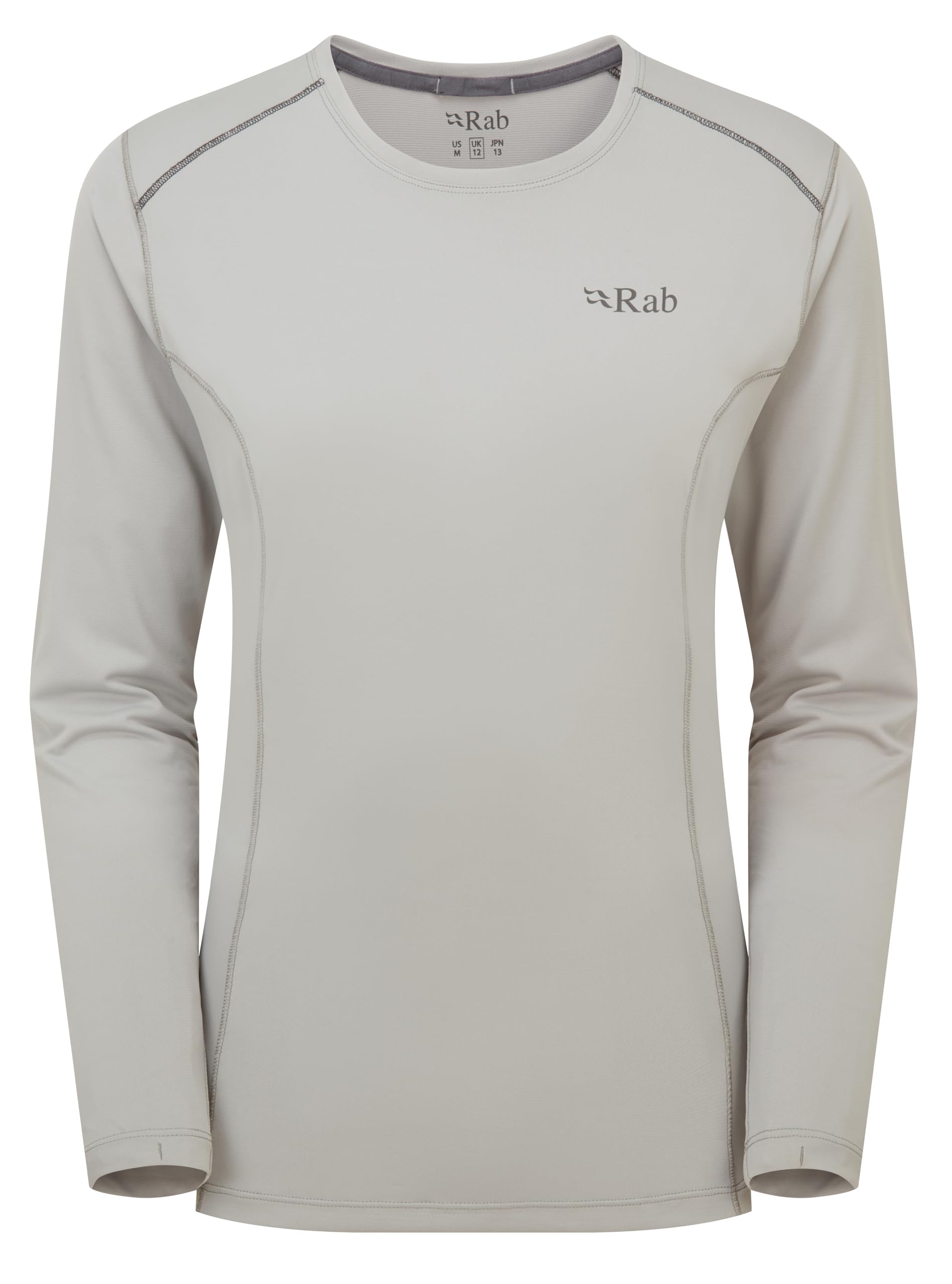 Rab Women's Force LS Tee - Lightweight Long-Sleeve T-Shirt for Hiking, Climbing, & Trail Running - Dark Pewter - 08