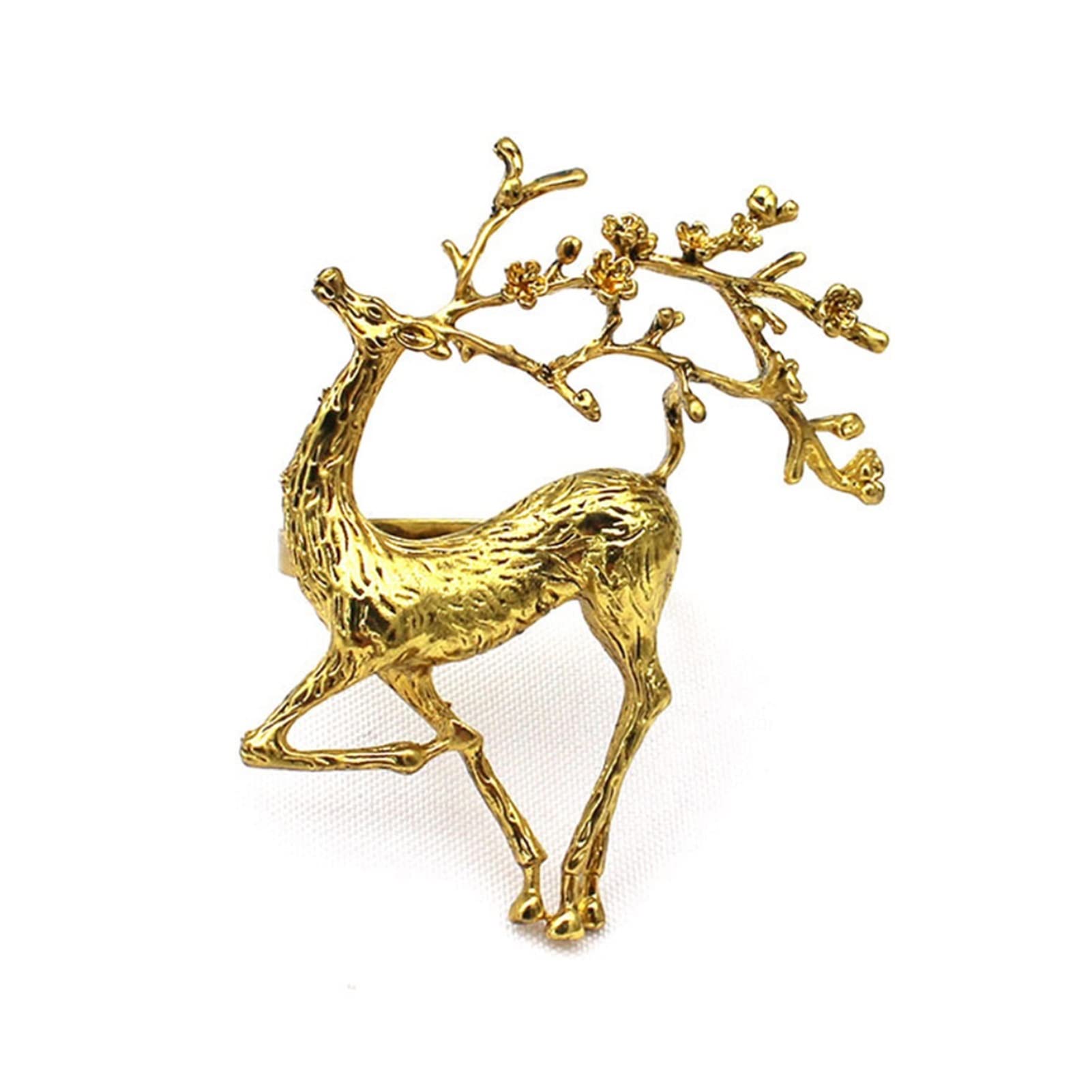 6er-Set Weihnachts-Elch-Hirsch-Schnallenhalter aus Goldlegierung für Hotel, Restaurant, Hochzeit, Party, Esstisch, Serviettendekoration,Dull