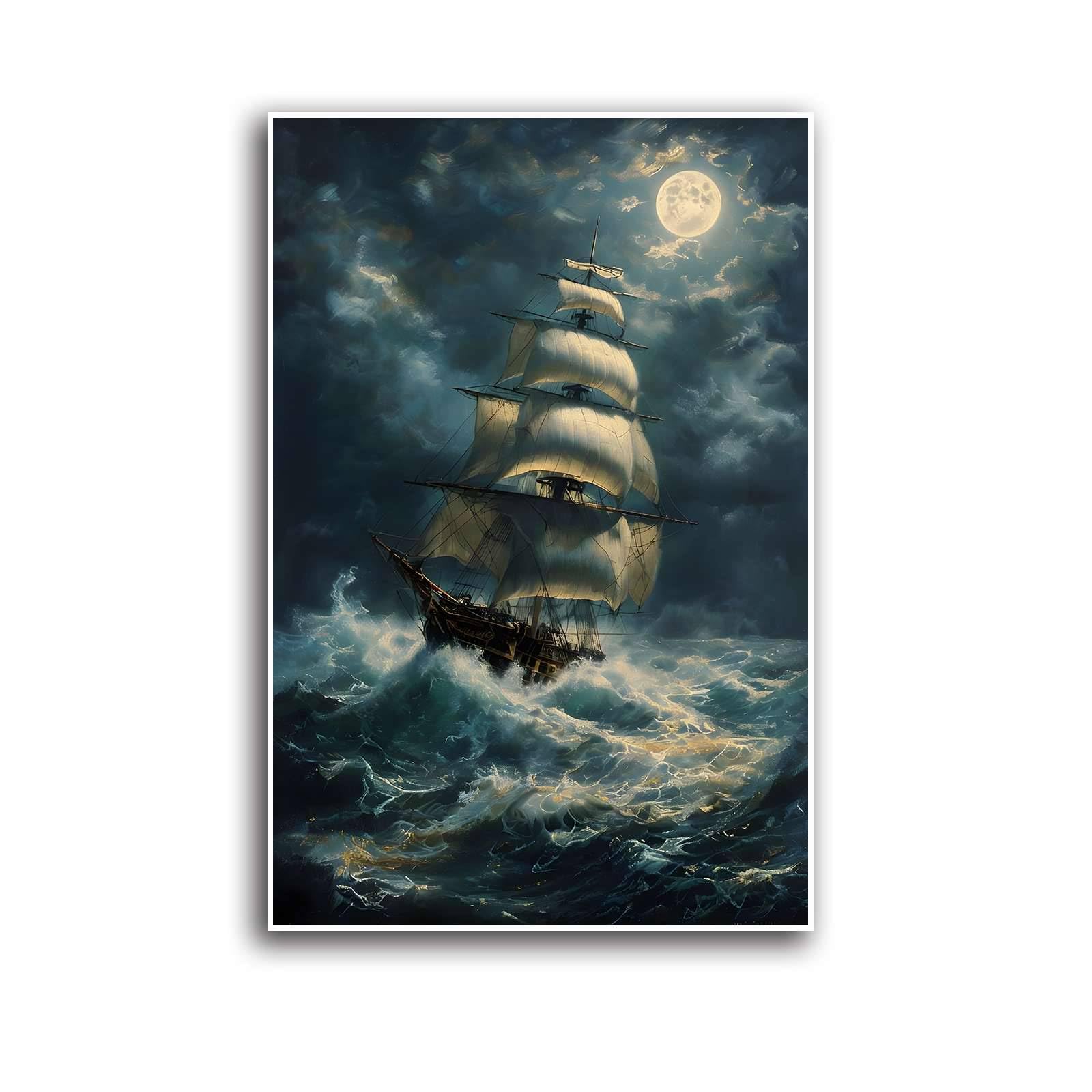 Canvas Wall Decor Ghost Ship Painting Printed on Canvas Pirate Ship Print Vintage Sailboat Painting Sailing Wall Art 12x16in UnFramed