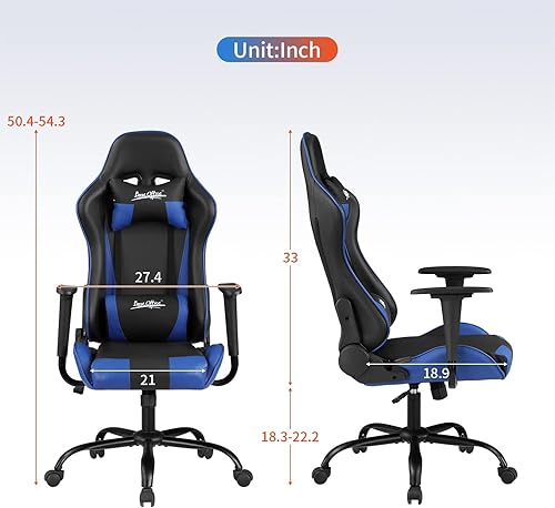 Miniatura 46 de Silla ergonómica para videojuegos, silla de juegos de piel sintética con reposacabezas, silla de carreras para computadora con soporte lumbar, silla