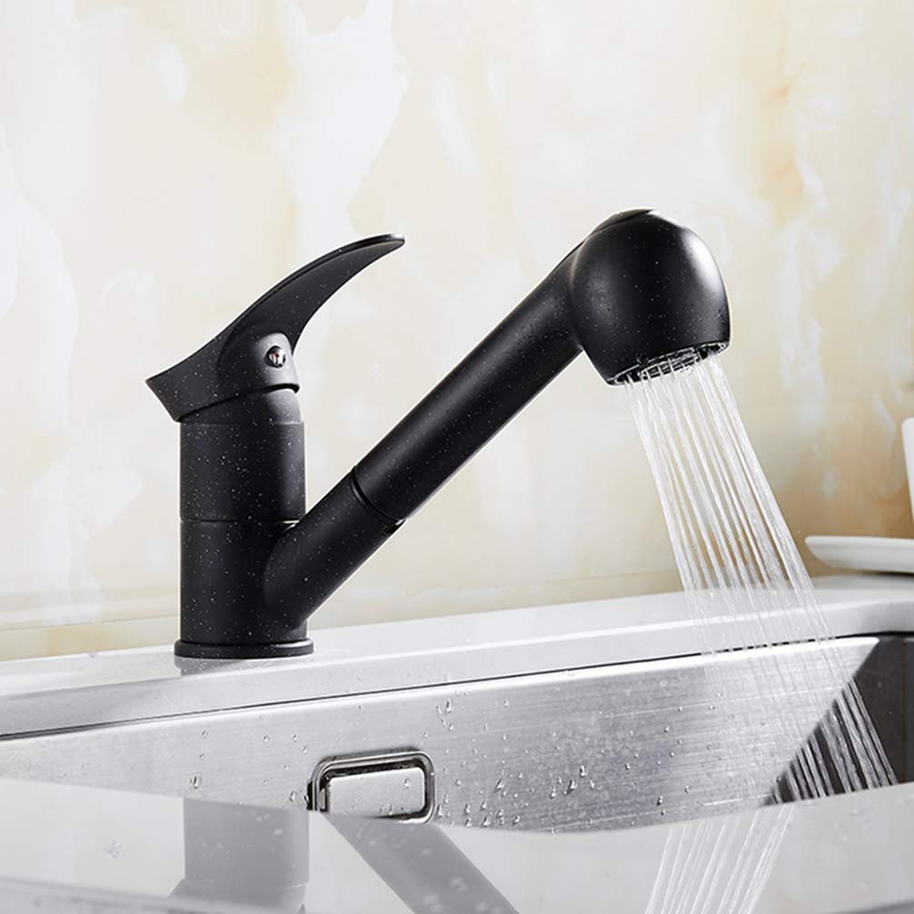 Ottone Rubinetto Della Cucina Nero/Bianco Verniciatura Pull Out Deck Singola Maniglia Montata Da Cucina Acqua Del Rubinetto, Il Nero Con Il Puntino