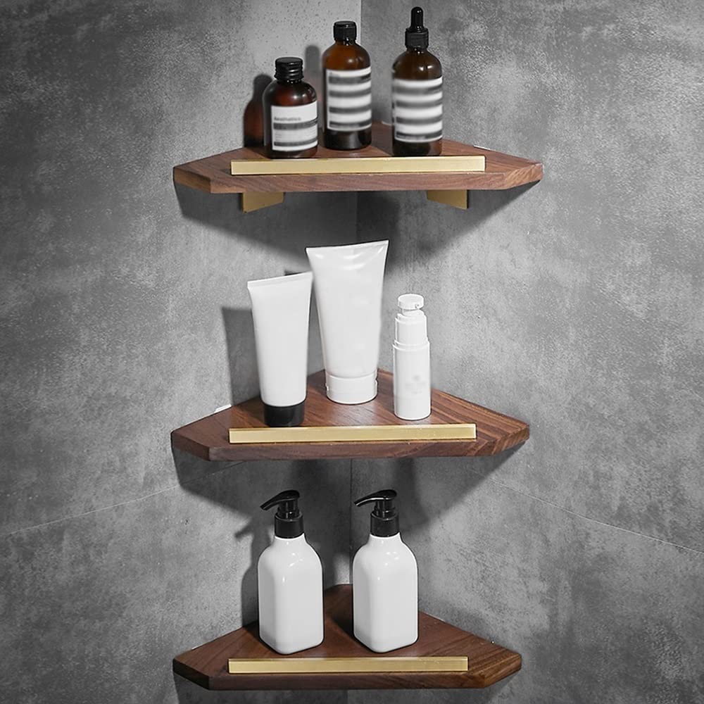 Corner Shower Caddy Walnut Bathroom Shelf Bathroom Corner Shelf Shower Room Wall Hanging Triangular Basket Shower Organizer Size