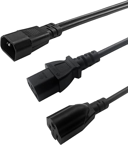 Miniatura 6 de C14 a C13+NEMA 5-15R Y Splitter Cable de enchufe de alimentación, solo C14 macho a C13+Nema 5-15R Cable adaptador divisor hembra, 11.8 in