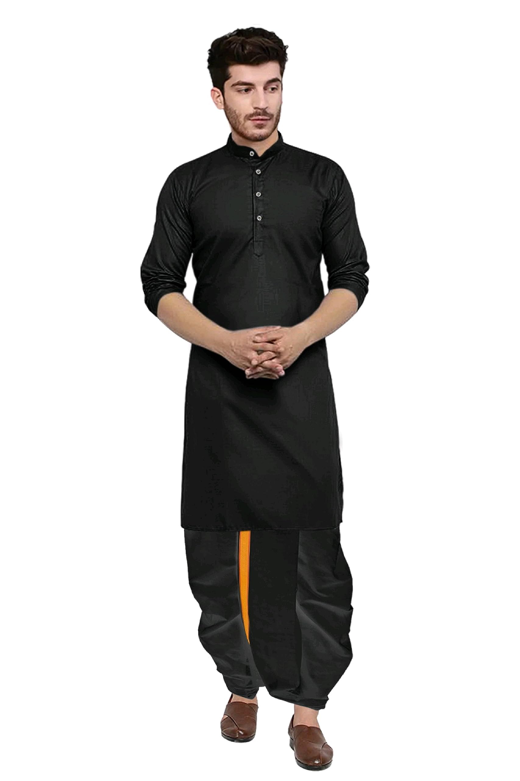 Kurta Dhoti set for Mens (mahraj dhoti (Black) with kurta plain and classis look)-image-33