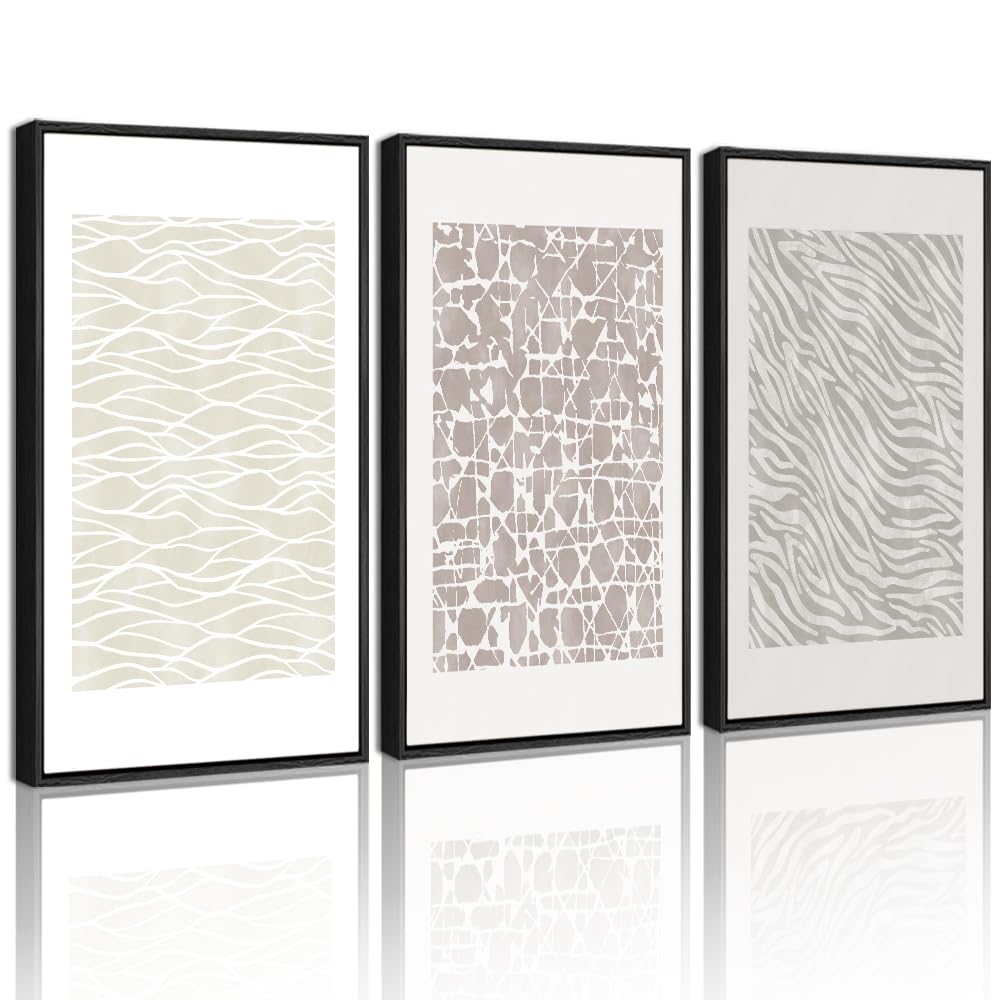 PHOPAGO Boho Abstract Framed Wall Art Large 16x24in Mid-Century Tan Geometric Landscape Abstract Shapes Cozy Neutral Modern Minimalist Painting