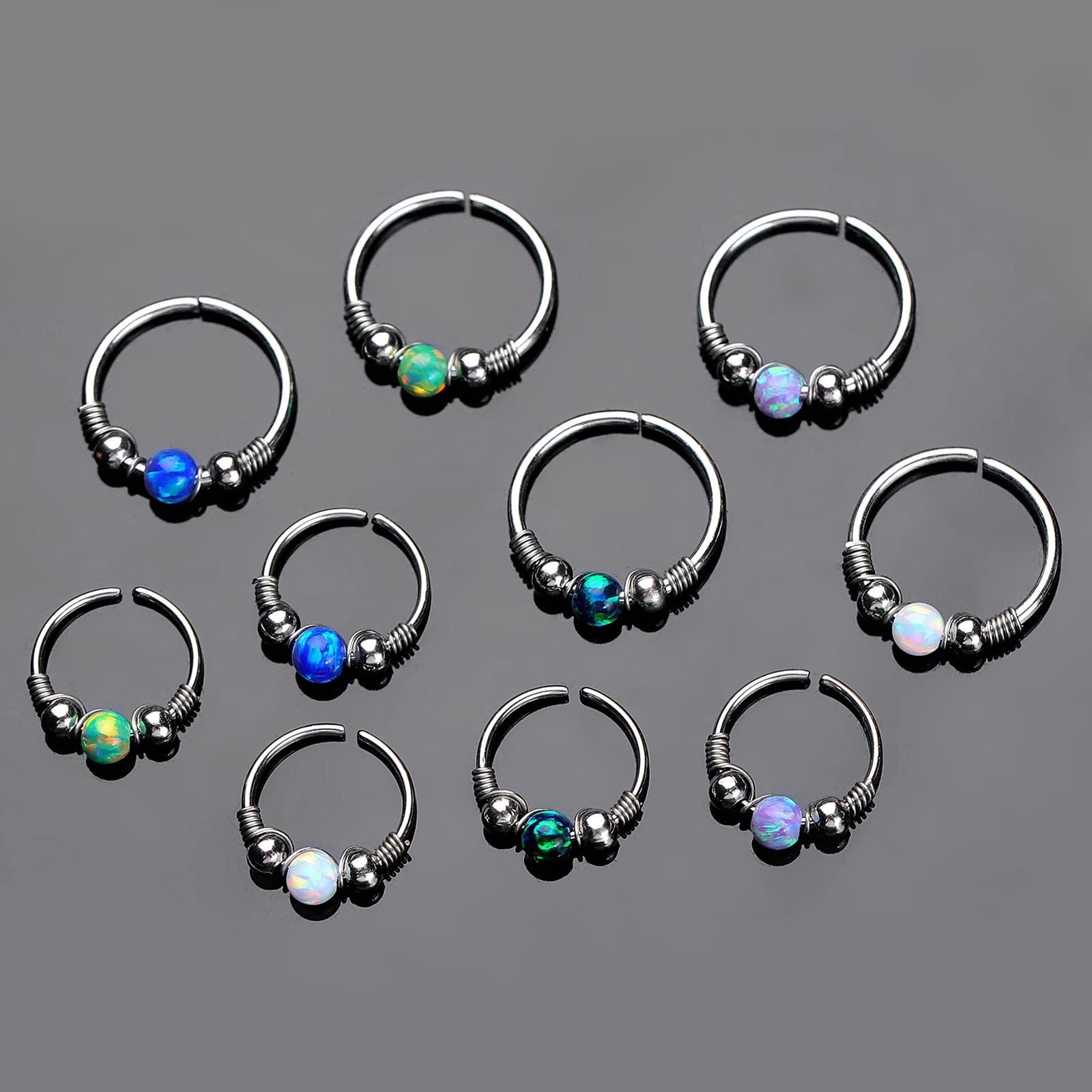 10 Pezzi Anello Naso Acciaio Chirurgico 20G Set per Piercing Naso Anellino Piercing Cerchio Naso 8MM 10MM con Opale e Perla Anello Naso