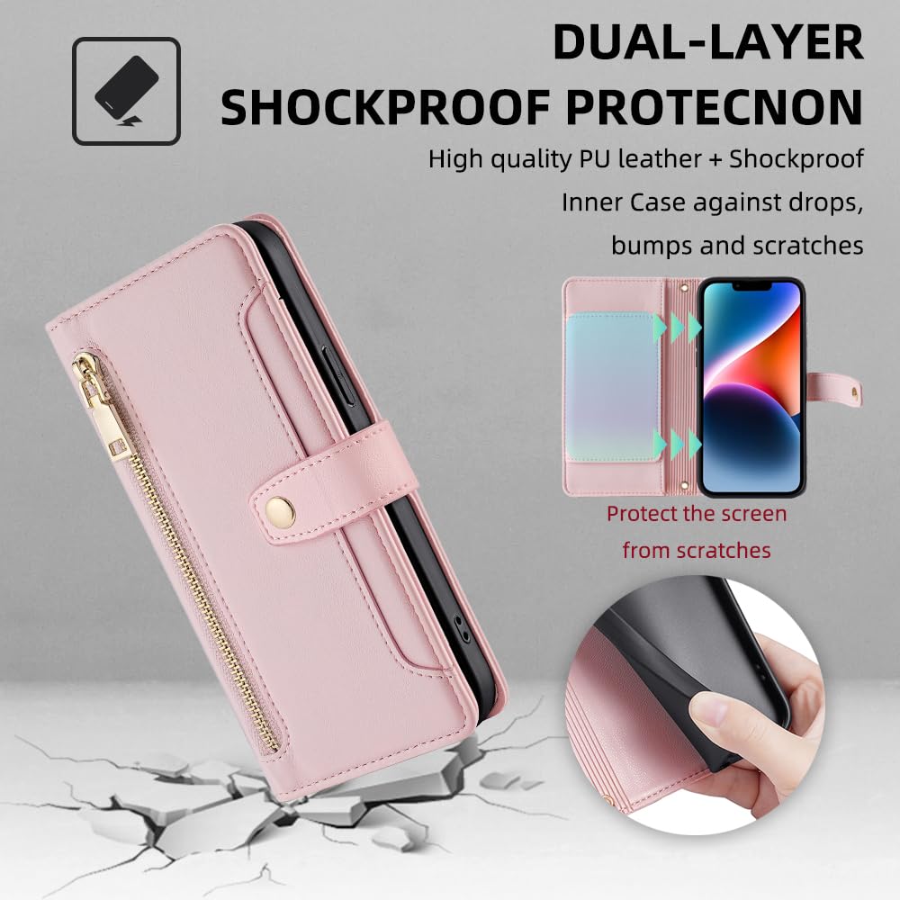 Custodia per Nokia C12, con cerniera, portafoglio in Finto cuoio con tasche per carte, supporto e