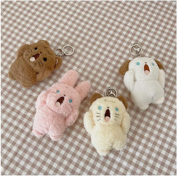HSYHERE Men Women Boy Girl Super Cute Funny Novelty Screaming Animal Cat Rabbit Keychain Soft Bag Pendant Metal Key Ring - Image 6