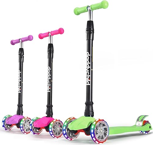 Patinete para niños, scooter de 3 ruedas para niños, juguete para niños y niños pequeños, altura ajustable, cubierta antideslizante, luces de rueda