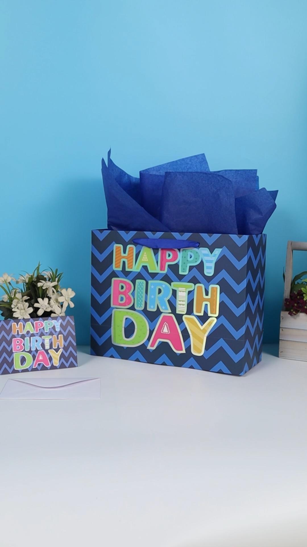 13.8 Inch Large Blue Floral Gift Bag Set - Includes Card, Tissue, Ribbon - View #9