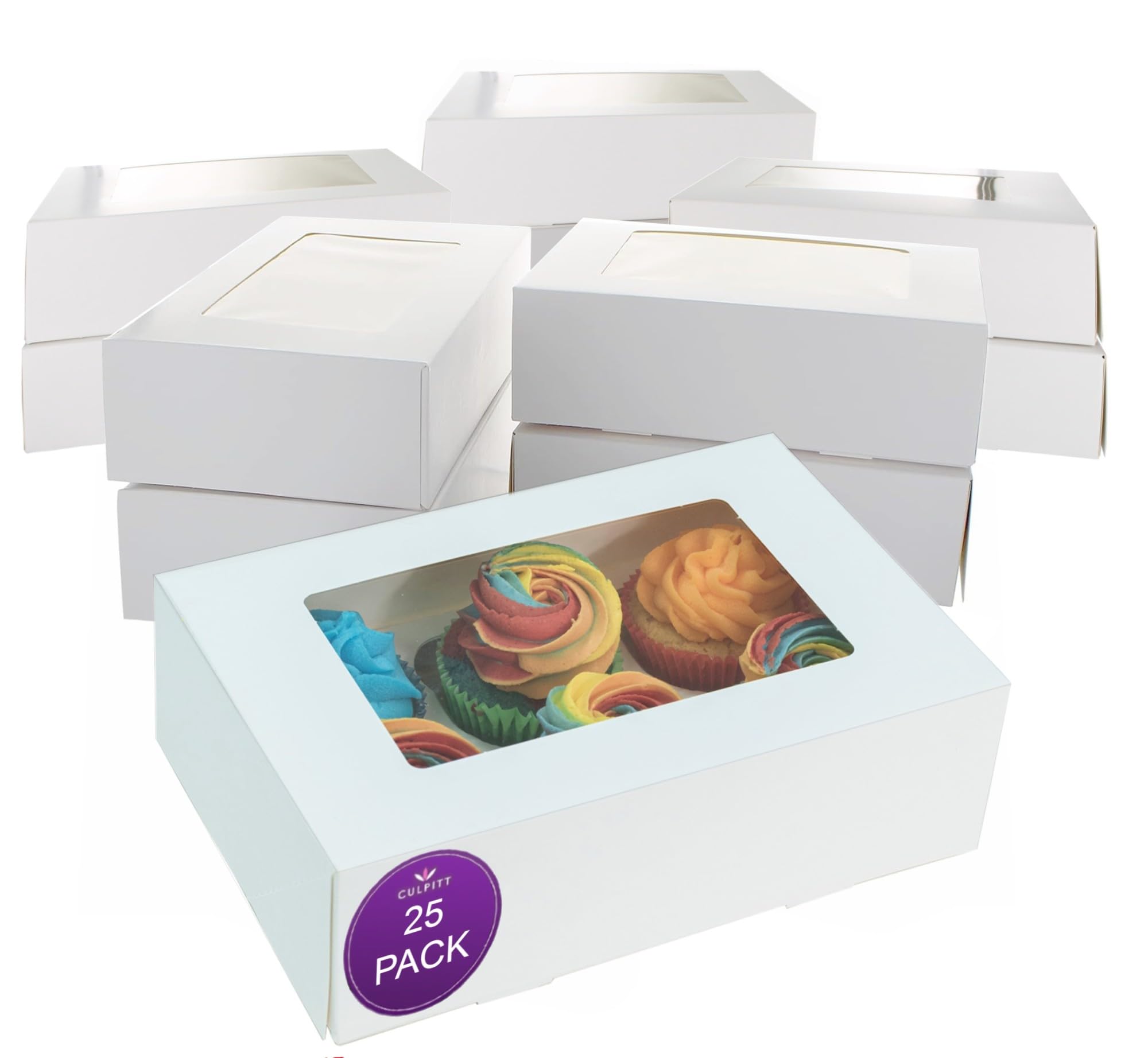 Culpitt White 25 X 6 Hole Cupcake Boxes | Cupcake Box For Carrying And Displaying Tasty Muffins, Fairy Cakes, Treats