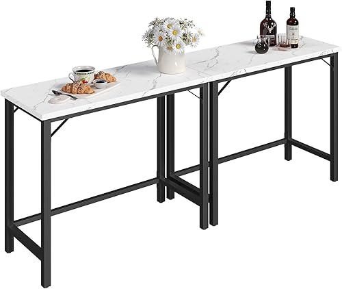 Miniatura 10 de Mesa de barra estrecha de altura de barra, mesa de pub de 63 pulgadas para comedor, mesa de barra con marco de metal resistente, mesa de barra