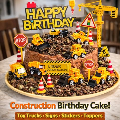 Decoración para tartas de construcción y vehículos de juguete para cumpleaños infantiles 5